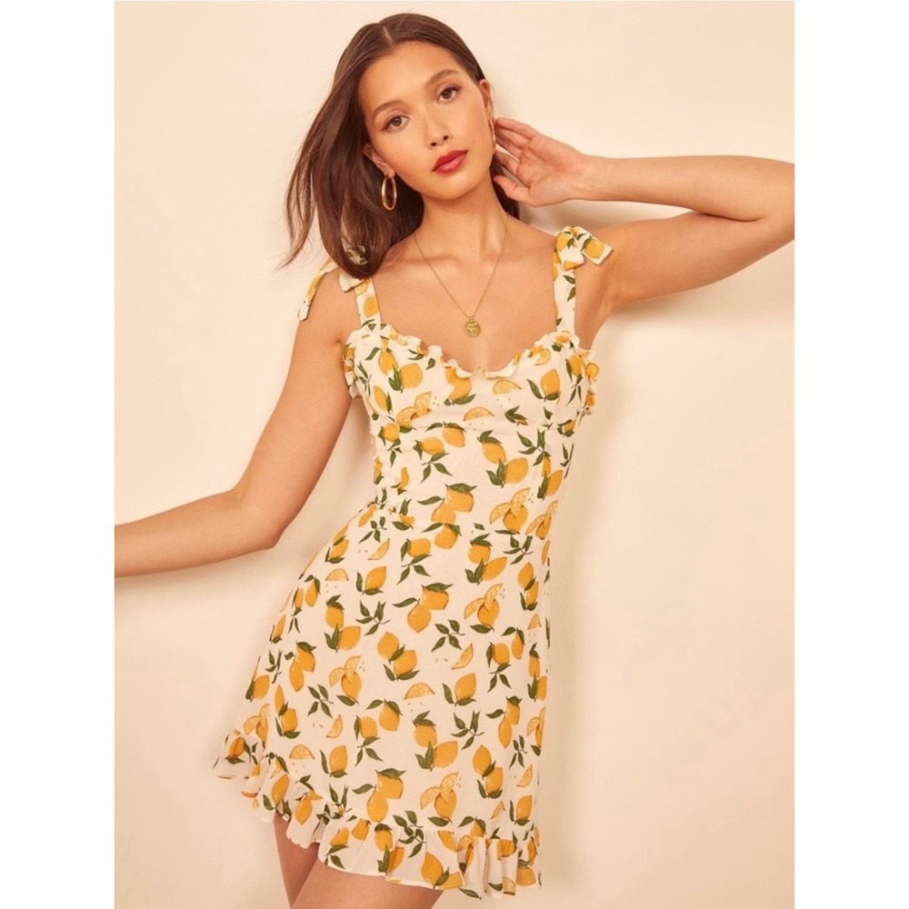 NWT Reformation Christine Mini Dress Size 10 Lemonade Lemon Fruit‎ Cottagecore